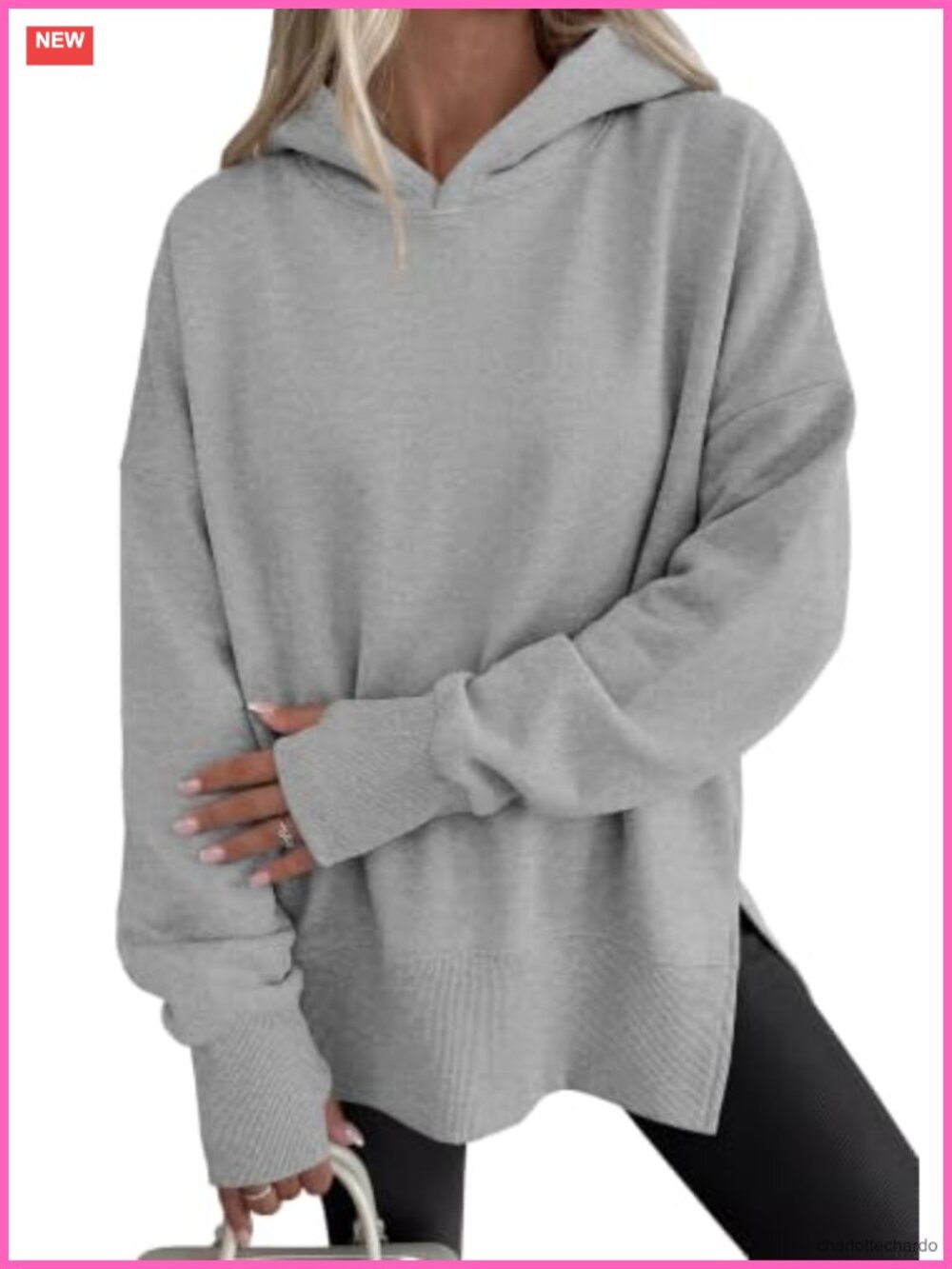 Oversized Hoodie with Side Slit, Thumbholes, Brushed Fleece, Pullover